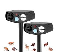 Outdoll Lot de 2 répulsifs à énergie solaire pour animaux - Dissuasif à ultrasons avec lumière stroboscopique LED - Vert - Détecteur de mouvement - Piquet de 37,8 cm - Pour cour et jardin