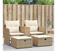 Outdoor 2 Seater Sofa Set with Stools and Center Table, Beige Wicker Resin Patio Furniture for Garden, Backyard, Terrace, Durable Weatherproof Rattan Style Conversation Set with Removable Cushions