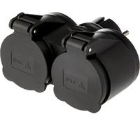 Outdoor Adaptor 2 Schuko Sockets, Water-Resistant IP44, German Plug, 2 Schuko Socket with Plug, Black