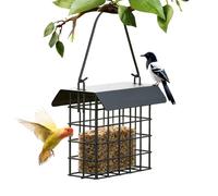 Outdoor Aviary Feeder - Heavy Duty Large Capacity Hanging Ornament, Single Suet Cake Holder, Weather Resistant Metal Mesh Station for Macaws Parakeet Budgies Conures Cockatiels | Lawn Balcony Garden Y