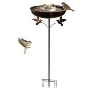 Outdoor Bird Bath Feeder | Iron Garden Stake Hummingbird Water Bowl Decorative Metal Yard Art 25×25×81cm Durable Backyard Wildlife Station Feed Water Rest | Patio Lawn Courtyard Park Nature D