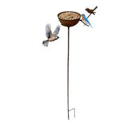 Outdoor Bird Bath Feeder | Vintage Rust Garden Stake Stand | Metal | Wild Bird Hydration Station & Feeder Bowl | Decorative Ornament For Garden, Lawn, Yard & Patio | Easy Ground Install