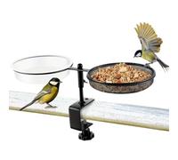 Outdoor Bird Bath, Wild Bird Bath with Feeder, Iron+ABS Adjustable Water Bowl, Clamp-on Design, Durable for Yard, Courtyard, Patio, Garden, Fence, Terrace, Pillars, 42x27x18cm