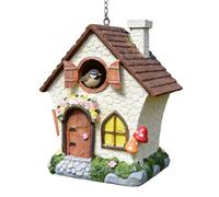 Outdoor Bird House - Decorative Bird Houses, Waterproof Birds Houses, 8.3in Windproof Resin Ornament, with Chain Hand-Painted Cute Birds House for Swallow Finch Wren Tree Garden Yard
