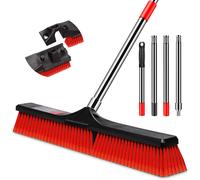 Outdoor Broom,Large Outdoor Patio Broom with 140 cm Adjustable Long Handle,Industrial Garden Outdoor Broom for Cleaning Roads,Patio,Garage,Concrete,Lawn (Red)