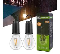 Outdoor Camping Hanging Type-C Charging Retro Bulb Light, Camping Light LED Retro Lighting Bulb Portable Spherical Charging Atmosphere Light Tent Camp, USB Charging (T01,2pcs)