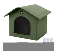 Outdoor Cat House, Cat Mat, 12.6x12.6x9.84in, Kitten Shelter, Foldable Kennel with Ice Pack and Absorbent Bags, Breathable Waterproof, Ideal for Dogs, Indoor Pets, Gray/Green/Khaki