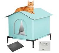 Outdoor Cat House, Weatherproof Insulated Shelter, Soft Mat Included, Medium Size, Brown, Double Door Entry Design for Patio, Garden, Porch, Yard, Backyard, Or Pet Cats