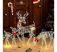 Outdoor Christmas Reindeer - 3PCS Reindeer Family, Standing Deer Decoration, Festive Holiday Garden Ornaments | Christmas Deer Outdoor Decor for Lawn, Porch, Yard, Driveway, Patio, Backyard | Perfect