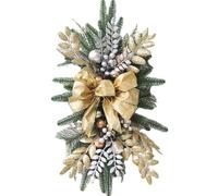 Outdoor Christmas Swag Garland,Outdoor Christmas Swag Decor with Lights,Includes Bowknot and Ball Ornaments for Stairway Garden Home Decor (Gold, S)