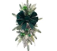 Outdoor Christmas Swag Garland,Outdoor Christmas Swag Decor with Lights,Includes Bowknot and Ball Ornaments for Stairway Garden Home Decor (Green, S)