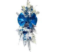 Outdoor Christmas Swag Garland,Outdoor Christmas Swag Decor with Lights,Includes Bowknot and Ball Ornaments for Stairway Garden Home Decor (Blue, L)