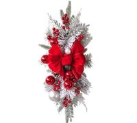 Outdoor Christmas Swag Garland,Outdoor Christmas Swag Decor with Lights,Includes Bowknot and Ball Ornaments for Stairway Garden Home Decor (Red, L)