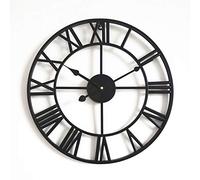 Outdoor Clocks 16" Garden Wall Mounted Clock Outdoor Round Roman Numeral Style Home Décor Analog Black Metal Clock Ideal for Indoor Or Outdoor Use C (B)