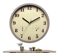 Outdoor Clocks For Patio - Waterproof Non-Ticking Wall Clock With Thermometer & Hygrometer | Silent Round Decorative Clock For Garden, Pool, Deck, Kitchen, RV & Gym, Easy To Read Metal Design