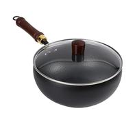 Outdoor Cooking - Traditional Uncoated Iron Pan, Heavy Duty Flat Base | Ergonomic Grip Handle, Home Kitchen Use, Lid Included Design for Indoors Camping Restaurant Heat-Conducting Stir Fr