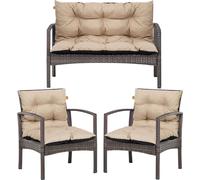 Outdoor Coussin de palette Set 3-pièces - 2x Coussin de chaise + 1x Coussin de banc - Beige - Coussin d'assise pour meubles en rotin