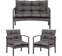 Outdoor Coussin de palette Set 3-pièces - 2x Coussin de chaise + 1x Coussin de banc - Gris foncé - Coussin d'assise pour meubles en rotin
