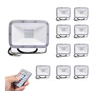 Outdoor Decor 20W LED Flood Light with Remote, IP65 Waterproof RGBW Security Lights, Floodlight for Yard, Garden, Playground, Basketball Court(10 packs)