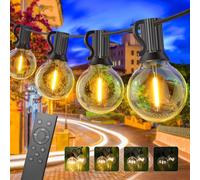 Outdoor Dimmable String Lights,30 m Guinguette String Lights with Remote Control,50 + 2 Unbreakable Bulbs,IP45 Waterproof,2700 K Warm White,for Gardens,Courtyards,Bistros,Homes