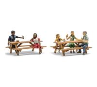 Outdoor Dining (5 Figures & 2 Picnic Tables) HO Scale Woodland Scenics by Woodland Scenics