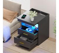 OUTDOOR DOIT LED Table de Chevet avec Station de Charge, IntelligenteTable de Nuit avec Tiroir Secret,3 Couleurs et Lumières à Capteur Humain Moderne avec 3 Tiroirs pour Chambre,Noir