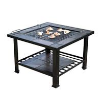 Outdoor Fire Pit Garden Square Metal Fireplace with Spark Screen Cover, Poker, Cover, Barbecue Picnic Camping Camp Fire Backyard, 79 cm/29,9" (Color : Kit-1) (Kit 1)