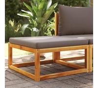 Outdoor Footrest Ottoman with Cushion, Solid Acacia Wood Garden Pouf Stool, Water-Resistant Grey Seat for Patio, Balcony, Living Room, Modular Furniture for Relaxing, Sitting, or as Coffee Table