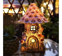 Outdoor garden decoration,outdoor fairy mushroom house,resin mushroom fairy house with solar light,waterproof IP44.6-12 hours,suitable for courtyard lawns.