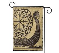 Outdoor Garden Flag, 30X45 CM Flag, Legend Boat Warship of Vikings Drakkar Ancient Scandinavian Norse Runes Vintage Ship Double Sides Print, Home Decor Seasonal Yard Sign Banner