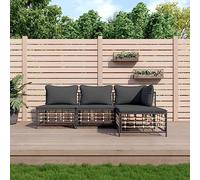 Outdoor Garden Furniture Set 4 Pieces with Cushions, Anthracite Wicker Resin Patio Sofa Corner for Terrace, Weatherproof Rattan Lounge Set with Ottoman, Comfortable Seating, Modular Design