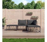Outdoor Garden Furniture Set 4 Pieces with Cushions, Anthracite Wicker Resin Patio Sofa Sectional Set for Terrace Backyard, Weather-Resistant Rattan & Steel Frame, Modular Conversation Seating