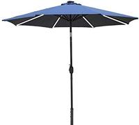 Outdoor Garden Parasols 2.5M Garden Parasol Umbrella with Solar Light Bar Winding Crank and Tilt Function Outdoor Patio Beach Sun Shade,Blue,Without Parasol Base