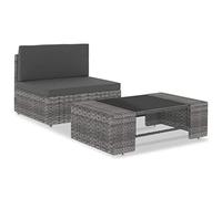 Outdoor Garden Sectional Set 2 Pieces Woven Resin Grey with Tempered Glass Coffee Table, Weatherproof Patio Furniture for Balcony Terrace, Modular Sofa with Removable Cushions and Coated Steel Frame