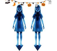 Outdoor Halloween Decorations, Ghost Yard Stakes, 15.75x4.53 inches 2 Piece Sign Set with Weatherproof Stakes, Spooky Prop Decor for Lawn, Graveyard, Patio, Entrance, White & Black
