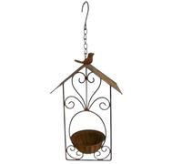 Outdoor Hanging Bird Feeder - Iron 17.5x44cm 480g Rustic Rust Effect Weatherproof Rain Snow Shelter Hanging Wild Bird Feeding Station with Roof Cover Garden Wildlife Feeding Decor