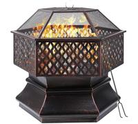 Outdoor Hexagonal Garden Grill, Bassin de cuisson au charbon de bois, acier réfractaire avec couvercle grillagé
