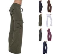Outdoor High Waist Cargo Yoga Pants Wide Leg Soft Wide Leg Cargos Y2k Plus Size Lounge Sports Trousers 4 Pockets (Green, 2XL)
