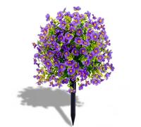 Outdoor/Indoor UV Resistant & Waterproof Artificial Flower Decor, 24 Inch Artificial Flower Stake Outdoor Decor - Multi-Color Garden Stakes for Yard & Lawn, All Season Decoration (Deep purple)