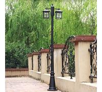 Outdoor Lamp Post Light, 2-Lights E27 Traditional Retro Outdoor Path Pillar Light European Ip54 Waterproof Glass Lantern Black Metal Aluminum High Pole Street Post Li(Black-Height 2.8m) (Black Height 2m)