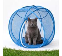 Outdoor Mesh Katzenlaufstall, Tragbarer Mesh-Ballkäfig pour Katzen (Azul) | 360 Panorama Rolling Cat Playpen Katze Hamster Ball für draußen, faltbar atmungsaktiv mit Reißverschluss, Rasen & Backyar