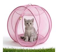 Outdoor Mesh Katzenlaufstall, Tragbarer Mesh-Ballkäfig pour Katzen (rosa) | 360 Panorama Rolling Cat Playpen Katze Hamster Ball für draußen, faltbar atmungsaktiv mit Reißverschluss, Rasen & Backyar