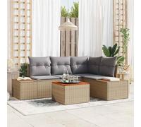 Outdoor Modular Sofa Set 4 Pieces, Beige and Light Grey Patio Furniture, Weather-Resistant Poly Rattan and Acacia Wood, Garden Lounge Set with Storage Ottoman and Coffee Table for Terrace, Balcony