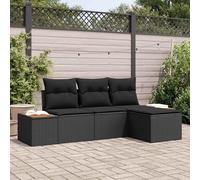 Outdoor Modular Sofa Set 4 Pieces Black Poly Rattan Garden Furniture with Storage & Ottoman, Waterproof Cushions, Patio Lounge Set for Terrace, Backyard, Poolside Relaxation and Entertainment
