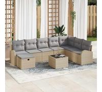 Outdoor Modular Sofa Set with Storage, Beige & Light Grey Cushions, Poly Rattan Garden Furniture for Patio, Terrace, Backyard, Weather-Resistant & UV Protected Seating Group with Ottoman and Table