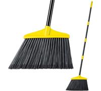 Outdoor Patio Broom 135 cm Hard Bristle Garden Broom,1 x Large Folding Indoor Broom with Adjustable Long Handle,for Cleaning Floors,Garage,Gardens,Patio,Yellow