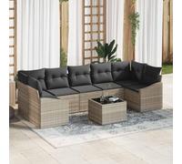Outdoor Patio Furniture Set, 7-Piece Grey Wicker Sofa Sectional with Glass Coffee Table, Weather-Resistant All-Weather Rattan Conversation Set for Garden, Backyard, Poolside, Modern Design