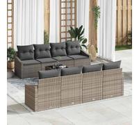 Outdoor Patio Furniture Set 9 Pieces, Grey Poly Rattan Sofa Sectional with Cushions and Adjustable Height Coffee Table, Modern Garden Terrace Seating Group for Backyard, Durable Weather Resistant