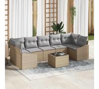 Outdoor Patio Furniture Set, Modern 7-Piece Modular Sectional Sofa with Glass Coffee Table, Beige and Light Grey, All-Weather Wicker Rattan and Powder-Coated Steel Frame, for Garden, Terrace, Balcony