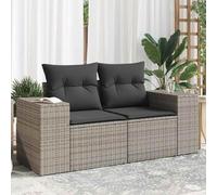 Outdoor Patio Sofa Set 2 Seater with Cushions, Grey Wicker Rattan Garden Furniture for Balcony Backyard, All-Weather Resin Wicker Sectional Couch with Waterproof Storage and Removable Cushion Covers